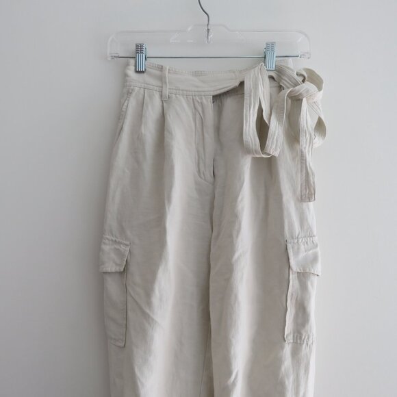 ARITZIA WILFRED Kafka Linen Blend Cropped Cargo Pants in Cream Neutral Size US 0 - Picture 3 of 15